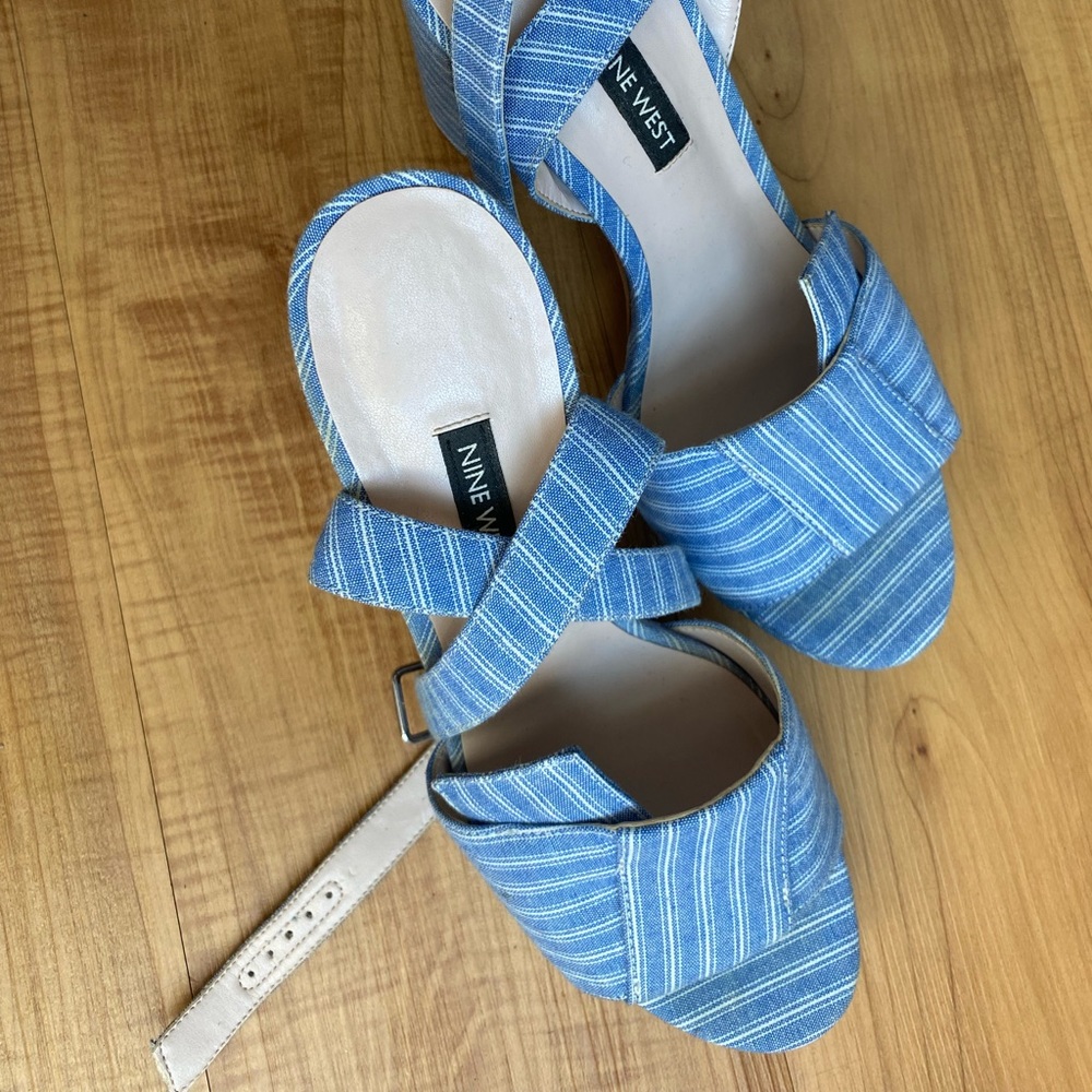 Blue and white striped Nine West Heels